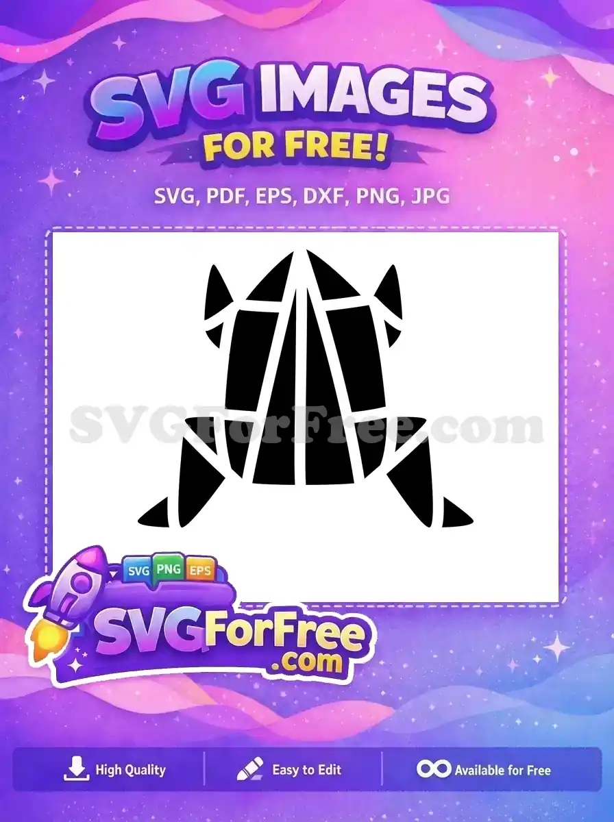 A captivating black and white geometric origami frog, offered as a free design for all your creative ventures. Download this free SVG today!