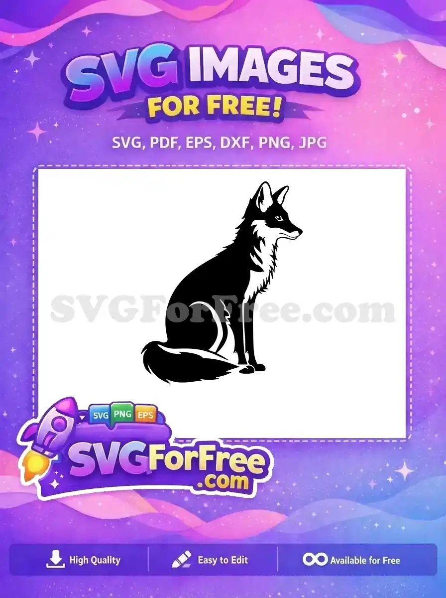 A striking black and white fox silhouette, sitting gracefully, available as a free download. Perfect free design.
