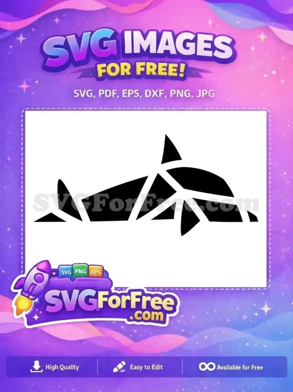 A free, modern abstract SVG showcasing a shattered marine creature, likely a shark or dolphin, in bold black. A versatile free design.
