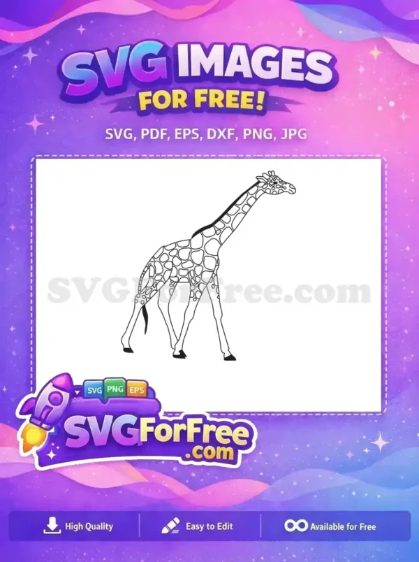 Detailed free giraffe outline, showcasing its graceful form and spotted pattern. A fantastic free design for crafters!