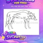 Free Fiery Wolf Free Outline Art Doodle Free SVG - Instant Download