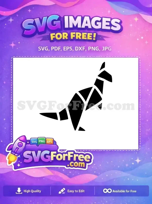 A striking free origami kangaroo silhouette, crafted with sharp geometric segments, ideal for unique digital projects.
