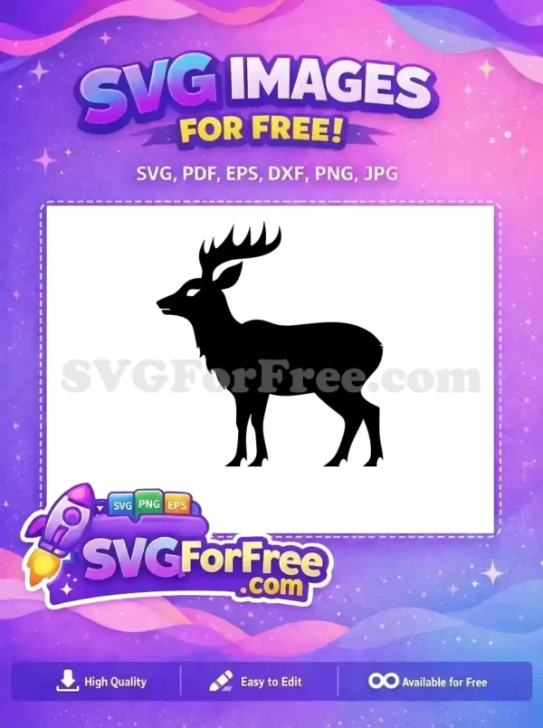 Free majestic deer silhouette with impressive antlers, standing sideways. A versatile free vector design for nature themes.