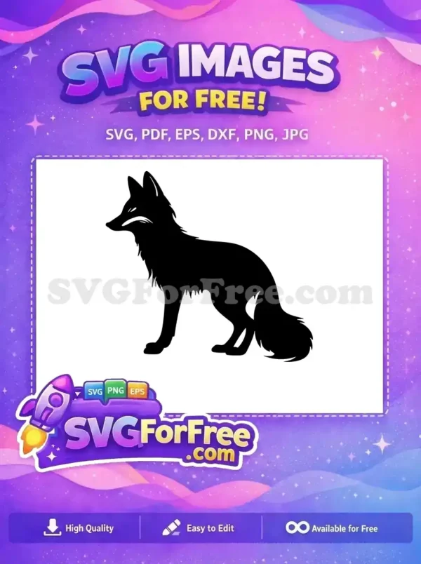 A magnificent free fox silhouette SVG, standing gracefully, showcasing its sleek profile. An ideal free vector for any creative project.