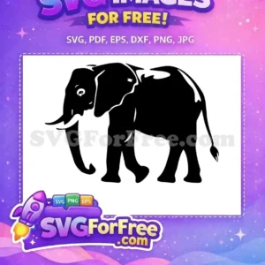 Free Elephant Silhouette SVG – Majestic Wildlife Design A majestic free elephant silhouette, facing left, with prominent tusks and ear details. Ideal for crafts and designs.