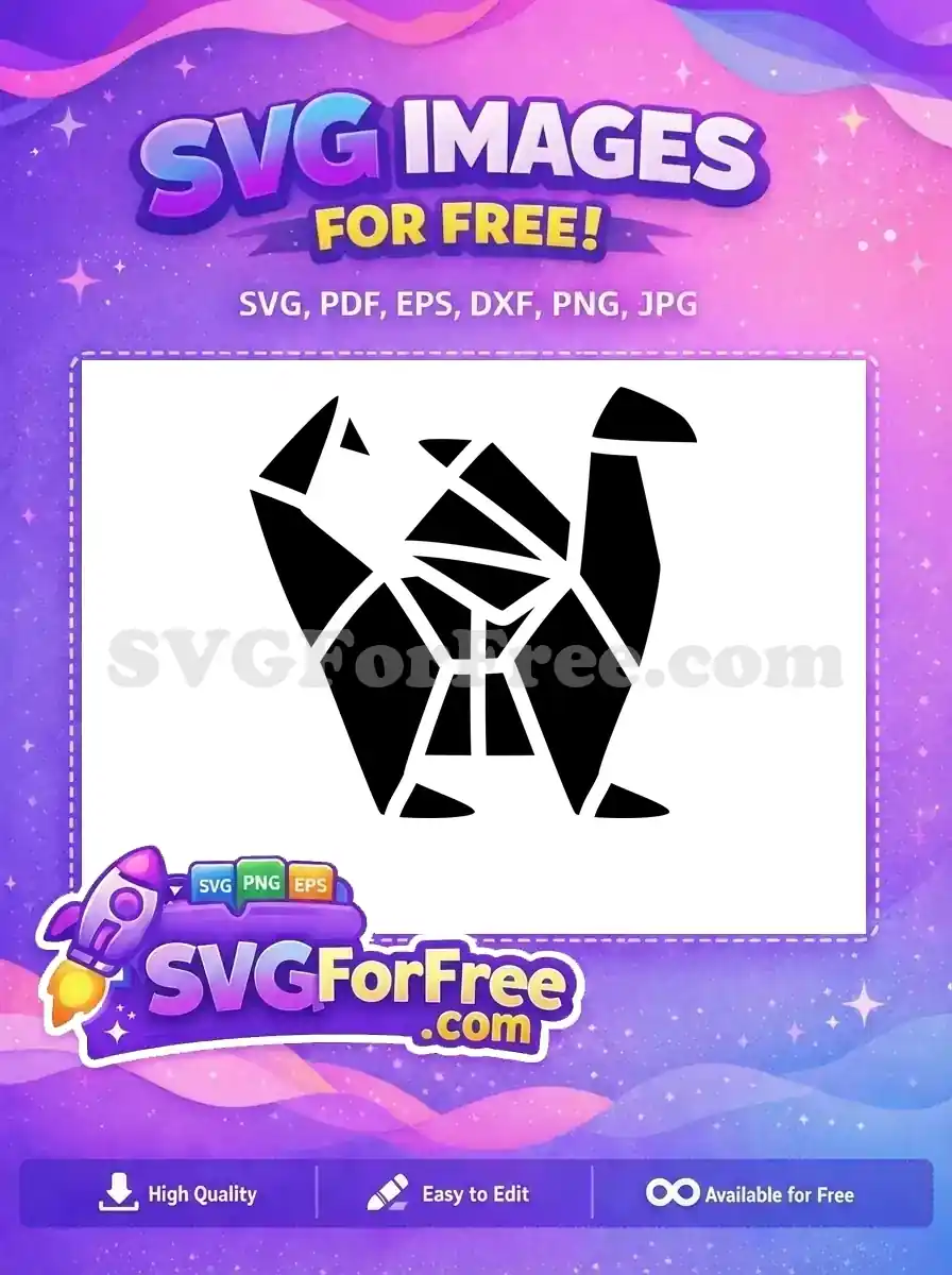 A free geometric polygon animal SVG design, depicting a stylized camel or llama with shattered segments. Download this free vector now!
