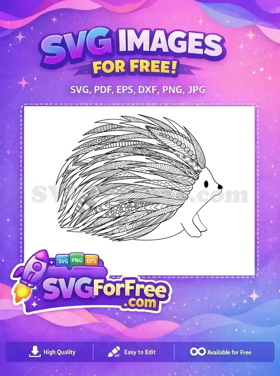 A free detailed porcupine coloring page, showcasing intricate zentangle-style patterns on its quills, ready for creative expression.