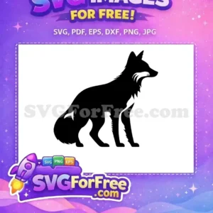 A free design featuring a majestic black fox silhouette, sitting gracefully. This free SVG is ideal for craft projects.