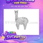 Free Intricate Line Art Free Smiling Alpaca Zentangle Doodle Free SVG - Instant Download