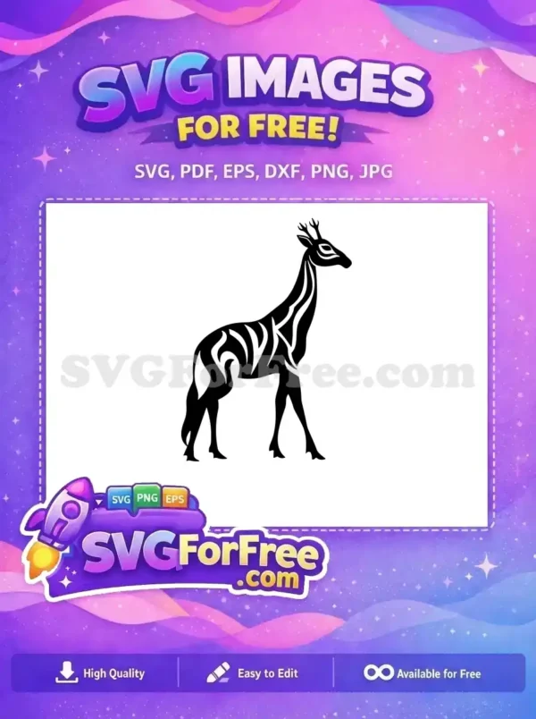 A free, striking black and white tribal giraffe-deer hybrid SVG, featuring intricate patterns. Ideal for free crafting.