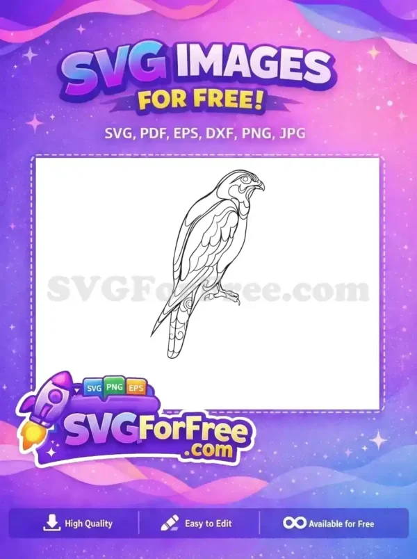 Free detailed falcon SVG design, a majestic bird of prey with ornate patterns, perfect for craft projects. This free vector is ready for your creative needs.