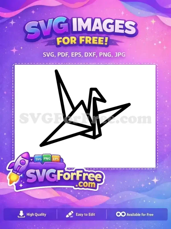 A striking free design of an origami crane in bold black outline, ideal for various creative projects. Download this free vector now!