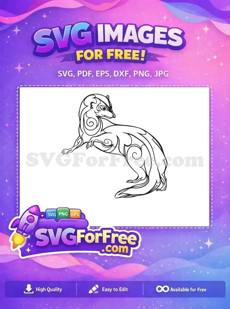 A free stylized ferret SVG art, featuring intricate line work and dynamic pose. Download this free animal design.