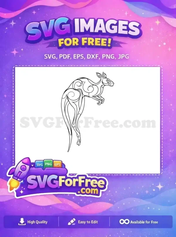 Free Tribal Kangaroo SVG – Elegant Swirl Art Design A magnificent free leaping kangaroo SVG, adorned with intricate tribal-style swirls, perfect for craft projects. Free to download.