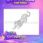 Free Pouncing Tiger Free Striped Outline Animal Doodle Free SVG - Instant Download