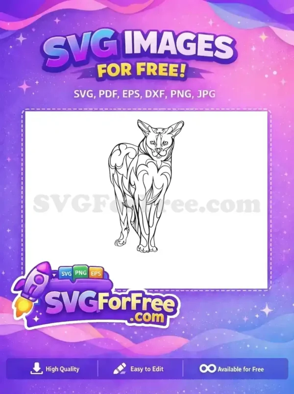 A striking free vector of a stylized cat, featuring intricate tribal-like patterns across its body, standing elegantly.