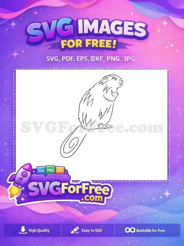 A detailed "free" beaver line art SVG, standing upright with expressive fur and a unique swirled tail. This "free" design is ideal for various creative projects, ensuring high-quality results.