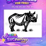 Free Horned Rhino Free Standing Grass Animal Doodle Free SVG - Instant Download