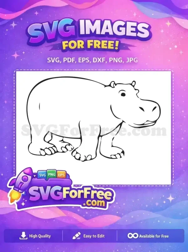 A friendly, free hippopotamus outline illustration, perfect for coloring pages or crafting projects. Get this free design now!