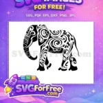Free Stylized Black Elephant Free Intricate Doodle Patterns Animal Doodle Free SVG - Instant Download