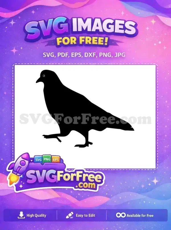 A striking free pigeon silhouette design, showcasing a graceful black bird walking, ideal for various digital crafts.