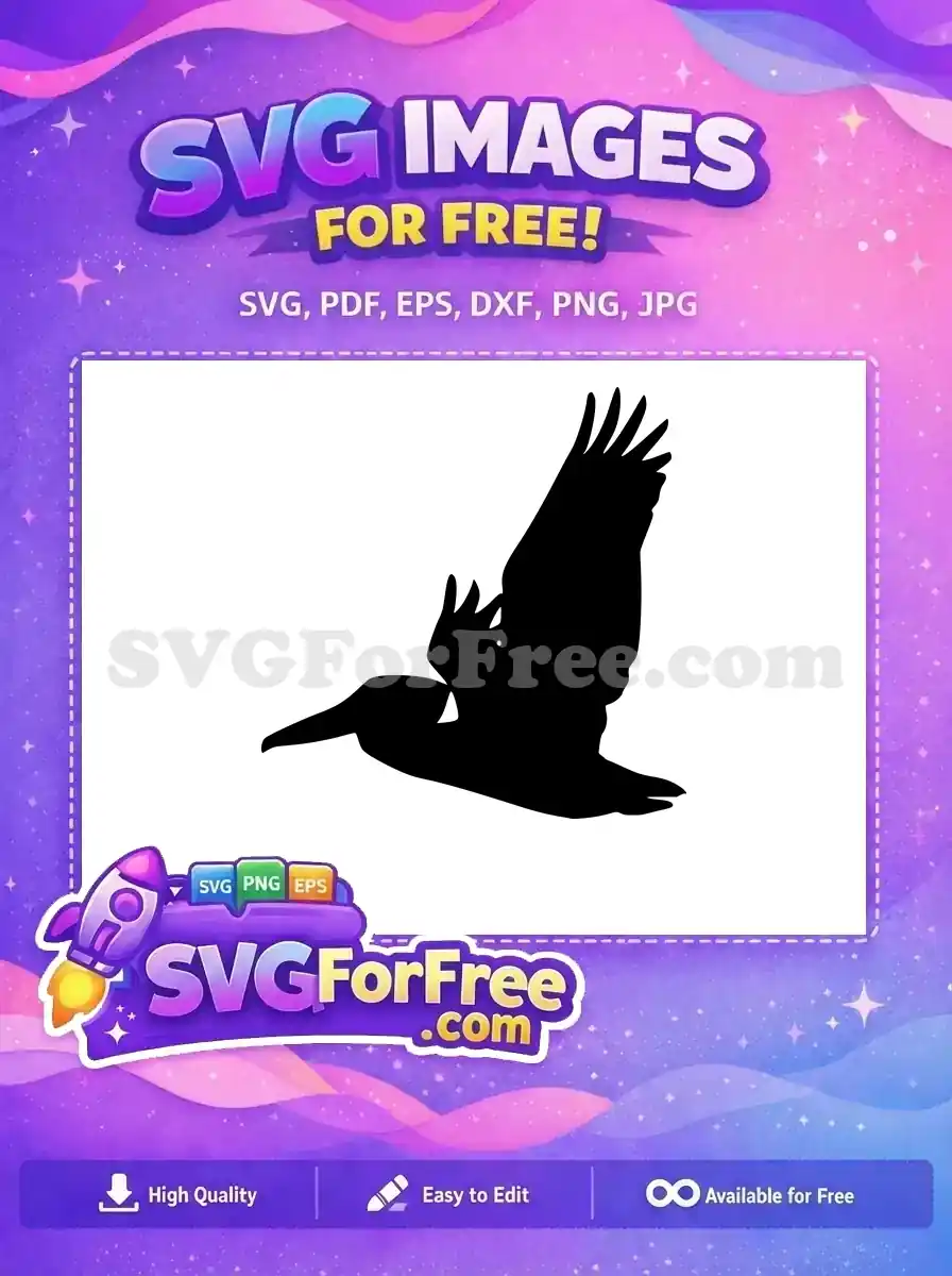 A majestic free pelican silhouette in full flight, wings spread, offering a dynamic free design for your creative projects.