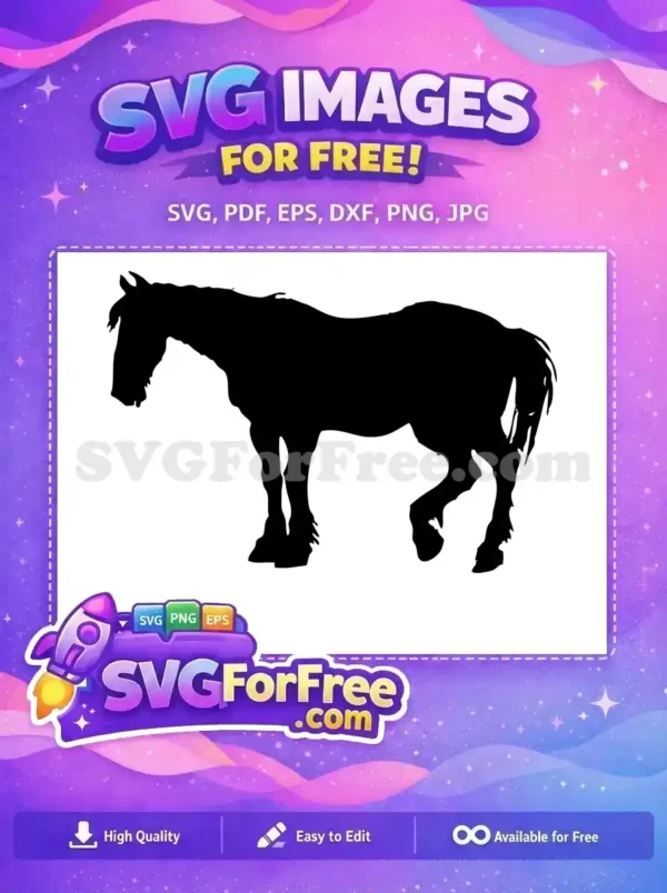 A free majestic draft horse silhouette, standing gracefully, perfect for your crafting projects and digital designs. Download this free SVG!