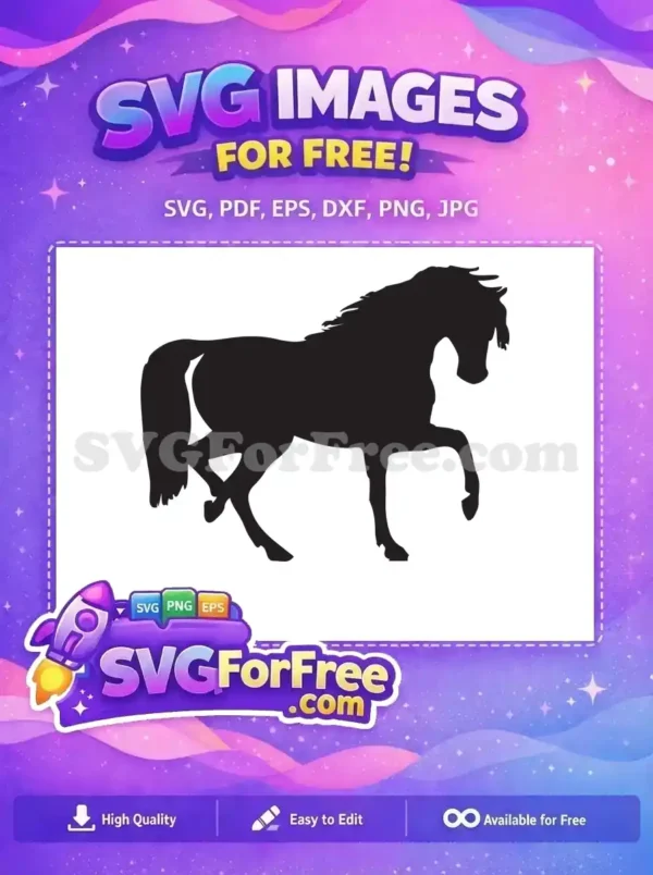 Dynamic free horse silhouette design, showcasing an elegant equine in motion. A versatile free vector for all your creative needs.