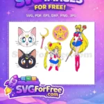 Free Luna Artemis Faces Free Wands Poses Sailor Moon Free SVG - Instant Download