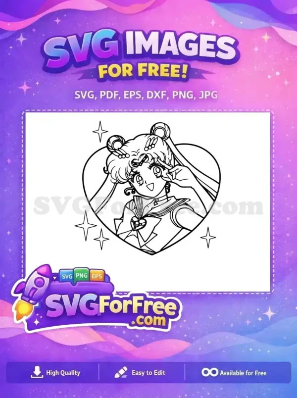 Free Winking Peace Sign Free Heart Frame And Stars Sailor Moon Free SVG