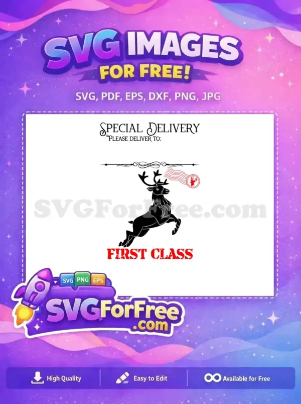 Free Special Delivery Reindeer Free Red Stamp Christmas Mail Free SVG