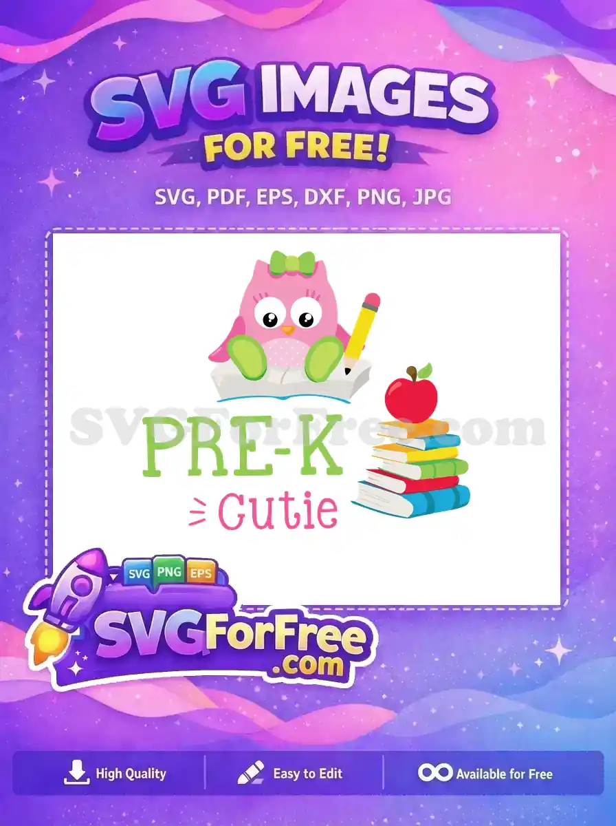 Free Pink Owl Green Bow Free Pre-K Cutie Design Free SVG