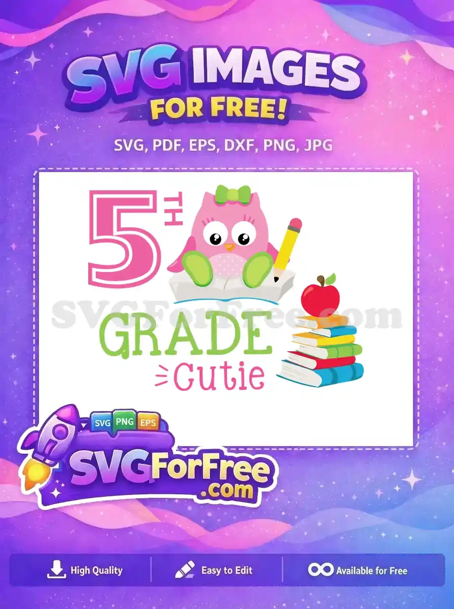 Free Pink Owl Green Bow Free Fifth Grade Cutie Free SVG