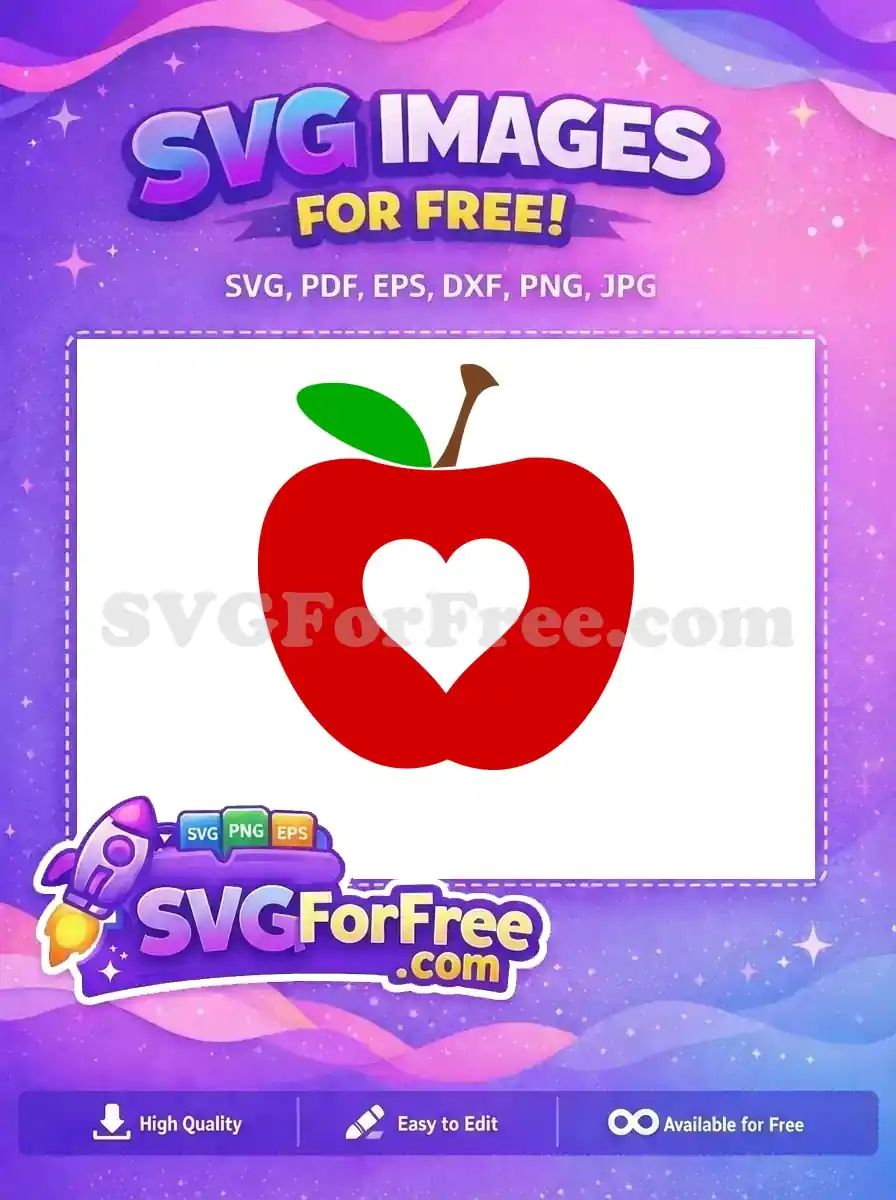 Free Red Apple Free White Heart School Free SVG