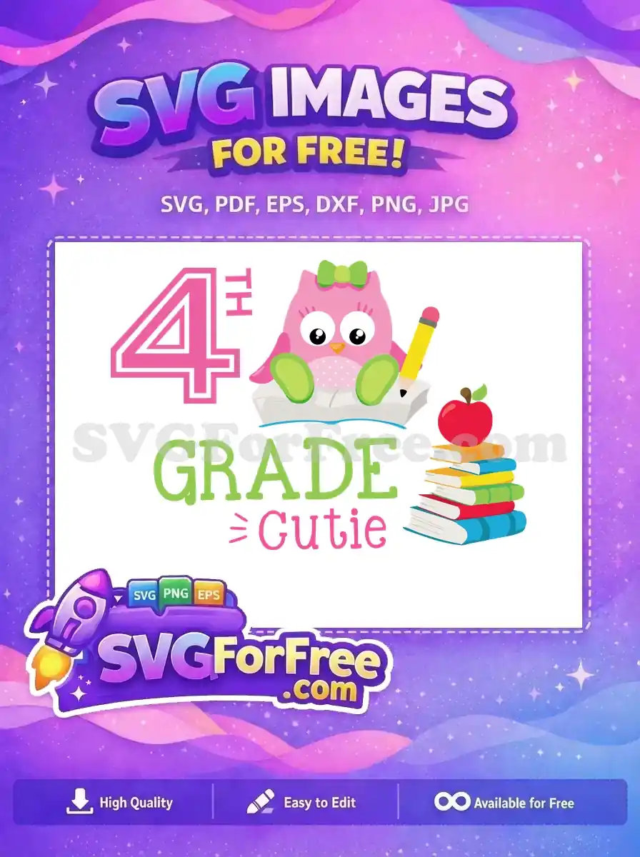 Free Pink Owl Bow Free Fourth Grade Cutie School Free SVG