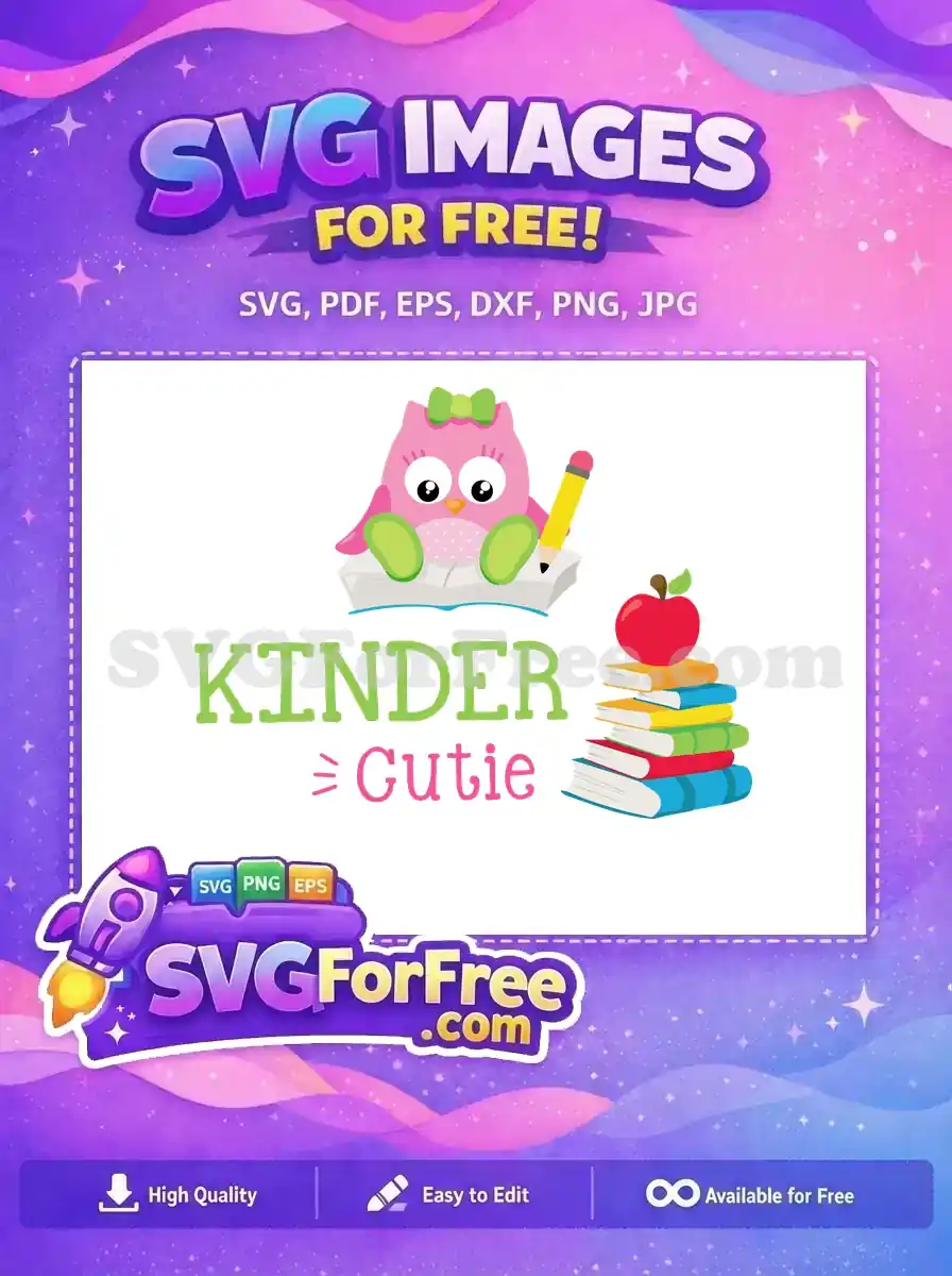 Free Pink Owl Bow Free Pencil Book School Free SVG