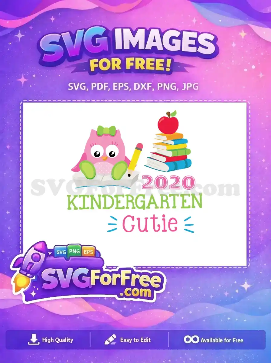 Free Pink Owl Bow Free Stacked Books Kindergarten Free SVG