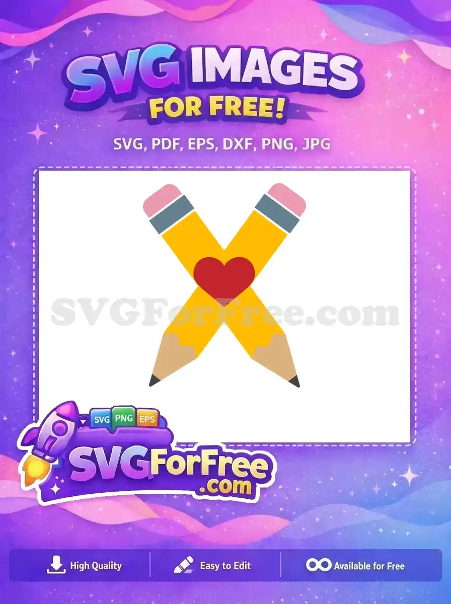 Free Yellow Pencils Free Red Heart School Free SVG