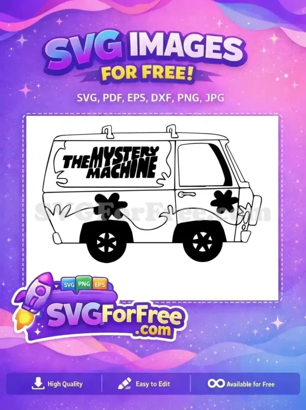 Free Mystery Machine Van Free Black Flowers Scooby Doo Free SVG