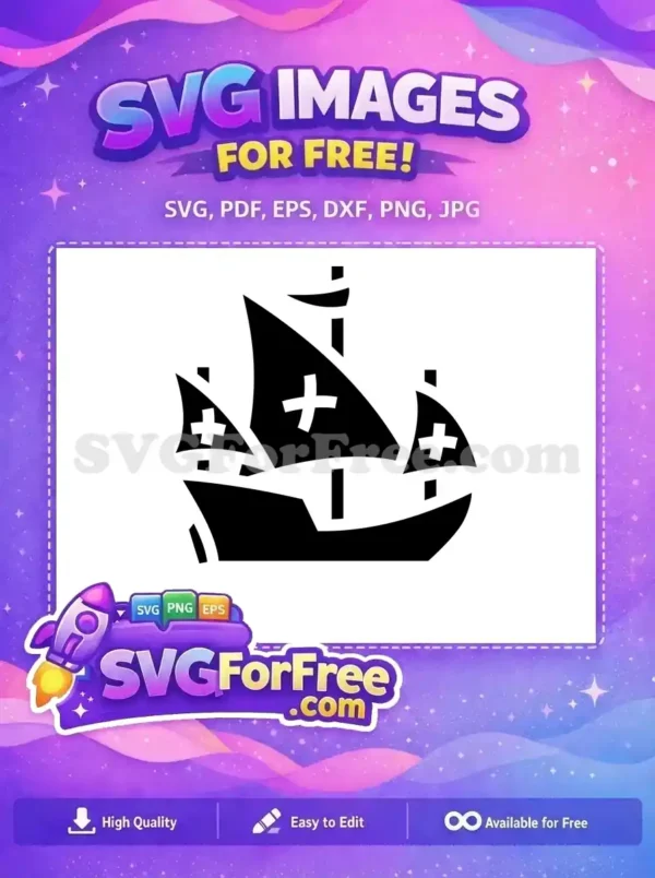 Free Black Silhouette Ship Free with Cross Sails Sea Free SVG Free Black Silhouette Ship Free with Cross Sails Sea Free SVG