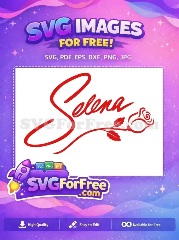 Free Red Cursive Selena Free Rose Design Selena Free SVG