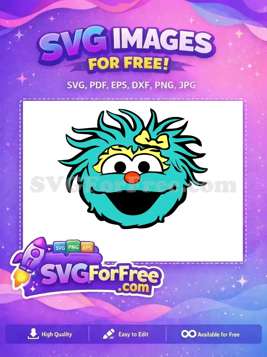 Free Blue Haired Girl Free Yellow Bow Sesame Street Free SVG