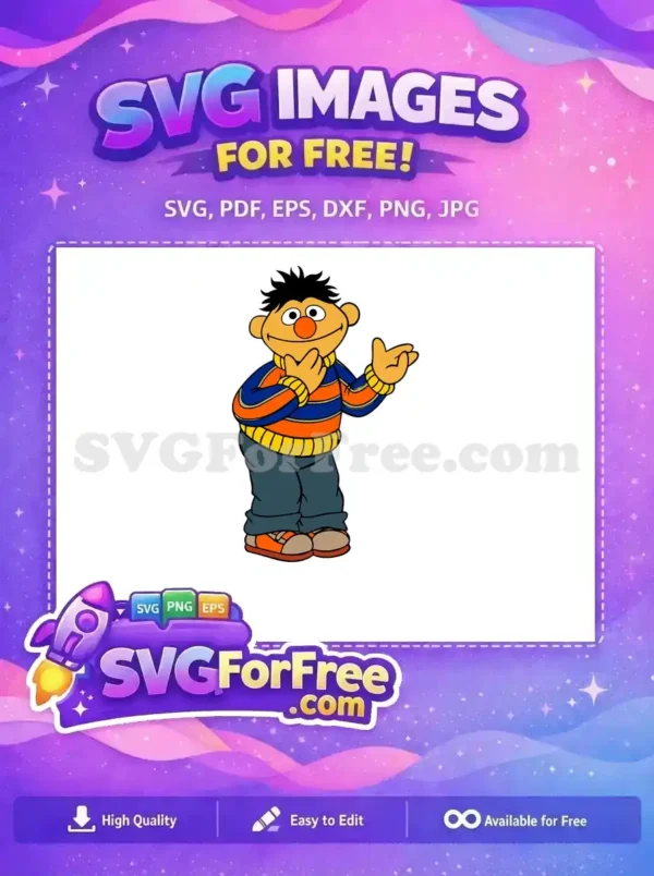 Free Happy Ernie Black Hair Free Blue Orange Yellow Sweater Sesame Street Free SVG