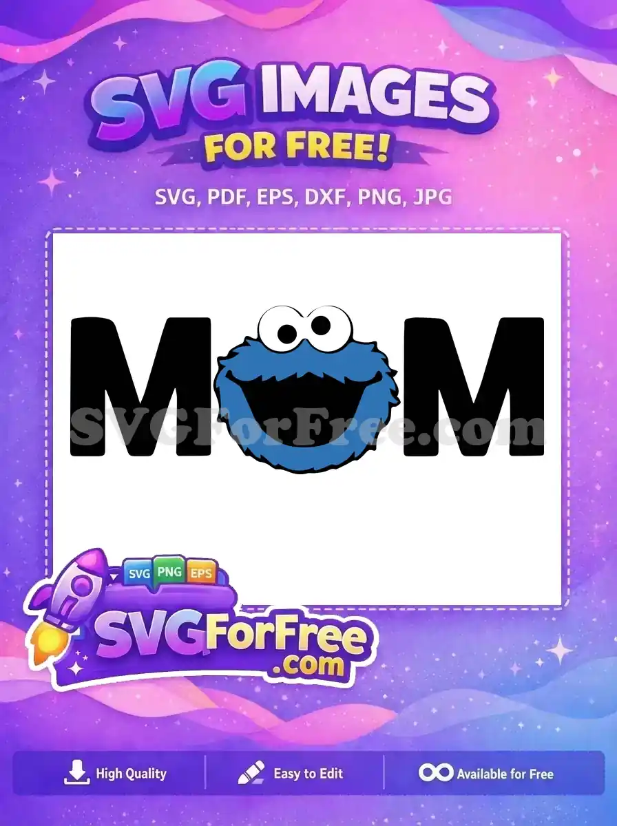 Free Blue Furry Face Free MOM Letters Sesame Street Free SVG