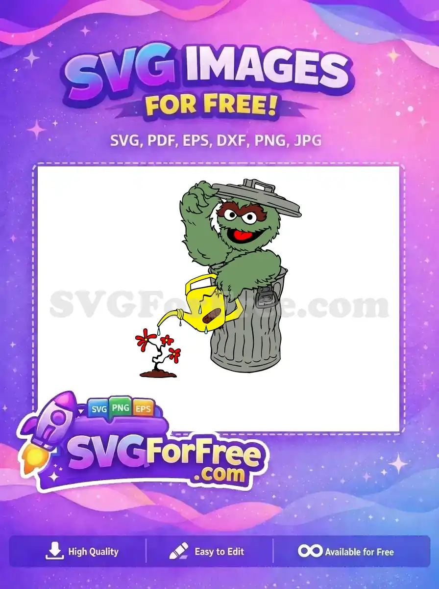 Free Oscar Watering Red Flowers Free Yellow Watering Can Sesame Street Free SVG