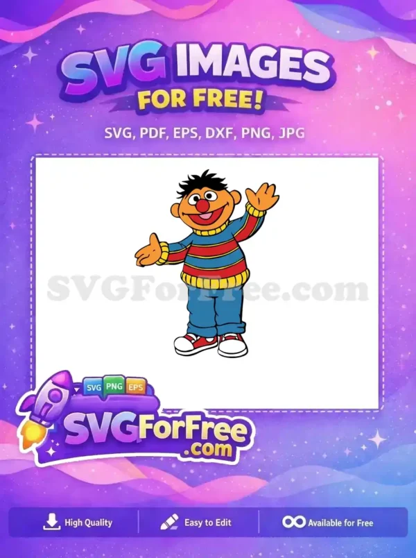 Free Orange Smiling Ernie Free Striped Shirt Sesame Street Free SVG
