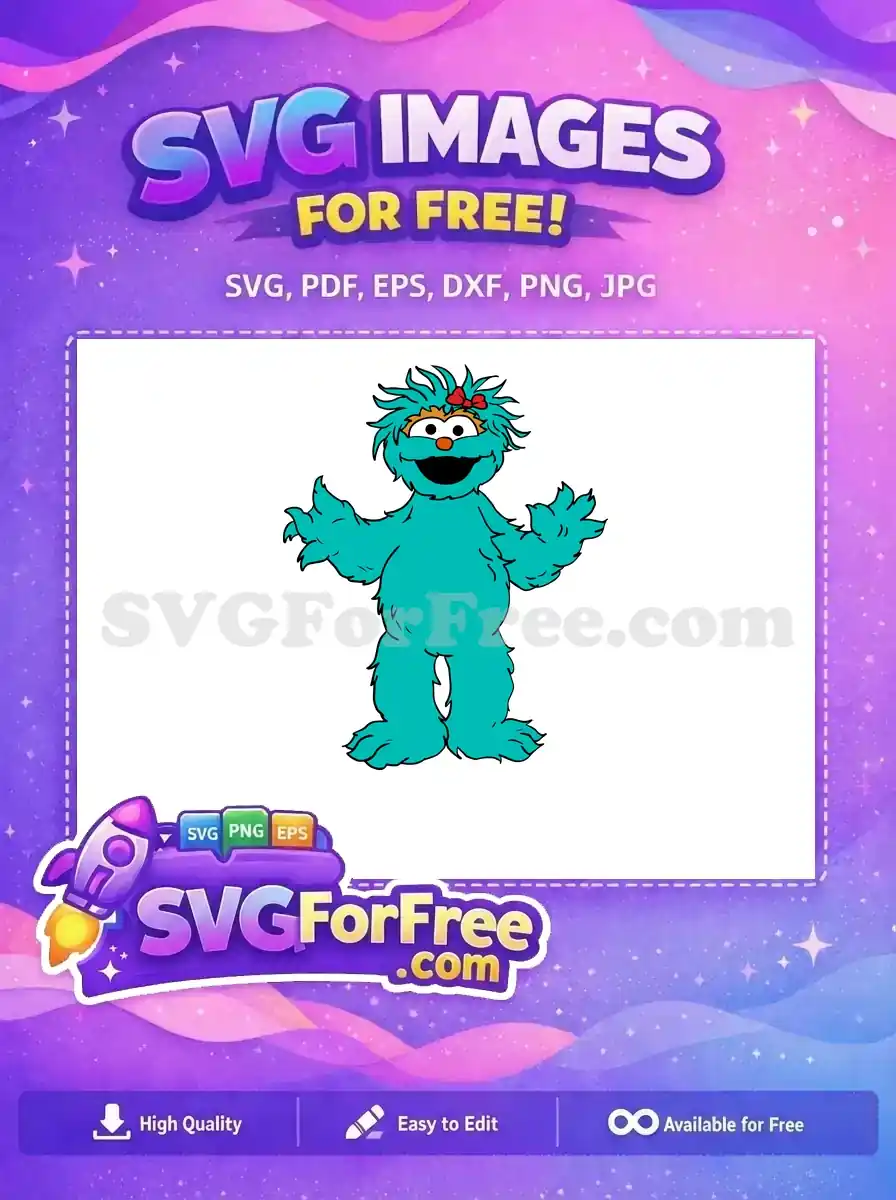 Free Teal Furry Monster Free Red Bow Sesame Street Free SVG 2