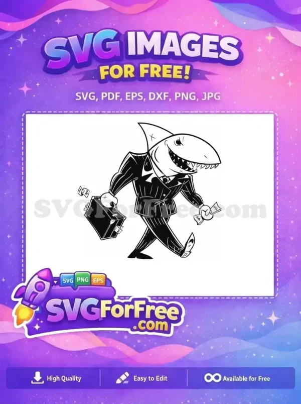 Free Shark Gangster Outline Free Suit and Money Free SVG