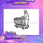 Free Man Pushing Shopping Cart Free Black Outline Supermarket Free SVG - Instant Download