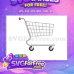 Free Gray Metal Shopping Free Cart Red Handle Free SVG - Instant Download